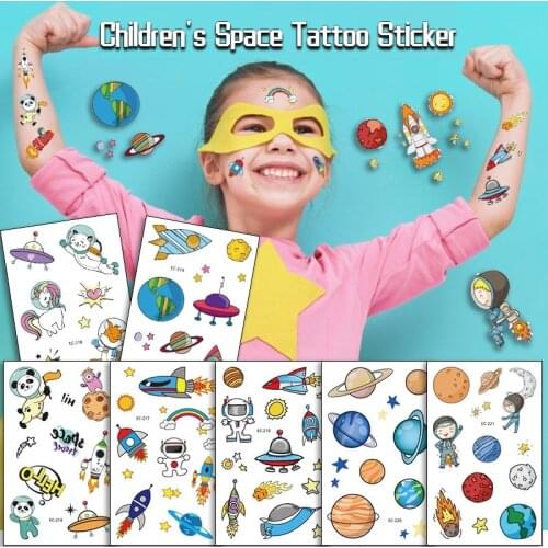 8pcs Childrens Space Series Temporary Tattoo Boys and Girls Arm Cartoon Astronauts Art Tattoo Stickers Temporary Tatoo