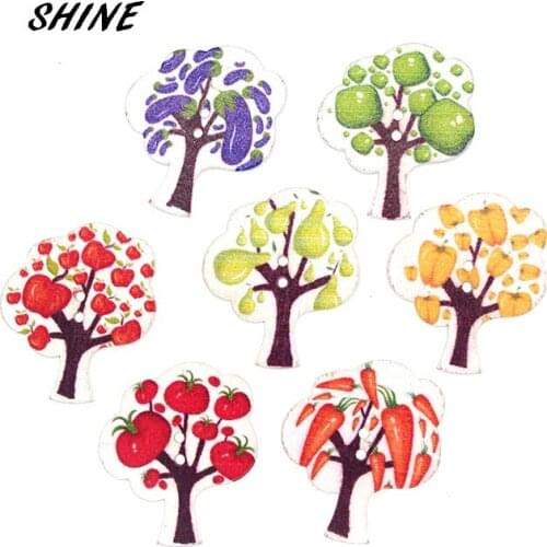 SHINE Wooden Sewing Button Scrapbooking Tree Pattern Colorful Mixed 2 Holes 30 x 25mm 24 PCs Costura Botones Decorate