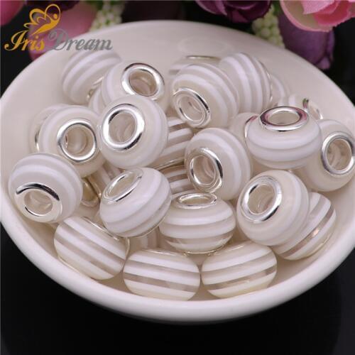 50pcs Wholesale Lots Bulk Color Rainbow Stripe Plastic Beads for Jewelry Making Bead fit Pandora Charms Bracelet Necklace DIY