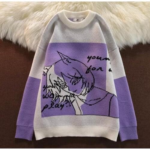 Y2K Hip Hop Knitted Jumper Womens Sweaters Angel Lightning Printed Streetwear Harajuku Autumn Oversize Grunge clothes Pullovers