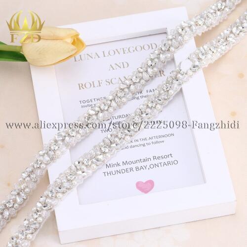 FZD 10 Yard Rhinestone Beaded Hot Fix Crystal Rhinestone Applique Sewing on Beaded Decoration for Wedding Waistband Belt Garment