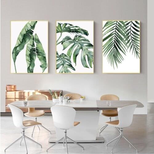 And Prints Decorative Picture Home Decoration Watercolor Leaves Wall Art Canvas Painting Green Style Plant Nordic Posters