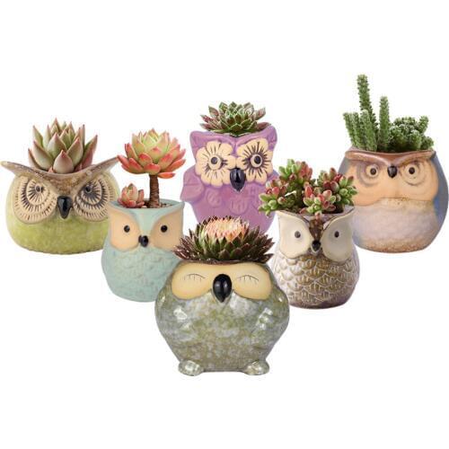 Cute Owl Faces Ceramic Flower Home Garden Pot Chinese Glazed Wedding Birthday Gift Succulent Planter Desk Gardening DIY