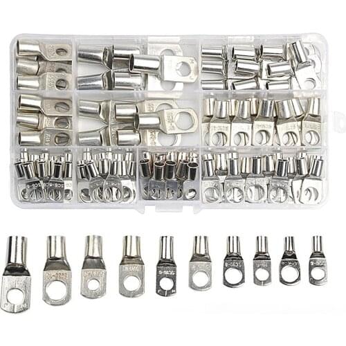 100 Pcs Assortment Tinned Copper Lug Ring Car Battery Terminals Electrical Wire Crimp Connector With Cover Automotive Kits
