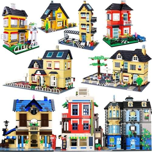 City Architecture Villa Cottage Model Compatible Friends Beach Hut Modular Home House Village Building Blocks Kids Toys