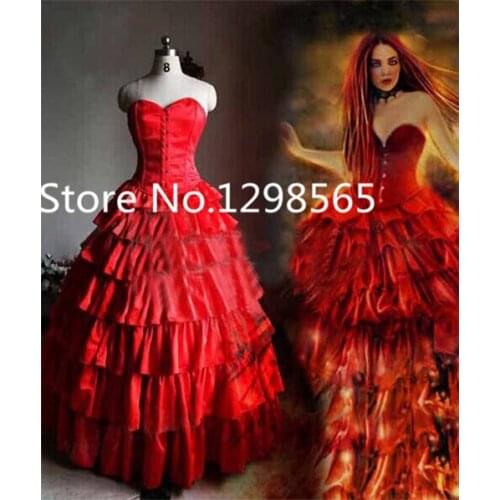 Custom Made Maria Padilha do Inferno Star Pomba Gira Costume Red Corset Tiered Long Skirt Medieval Dress Cosplay Costume