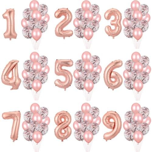 11pcs 30inch Number Balloon Rose Gold Silver 12inch confetti Latex Balloon Kids Adult Birthday Wedding Decoration Party Supplies