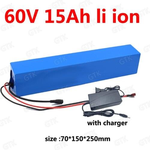 GTK 60V 15ah lithium ion battery li ion 18650 BMS rechargeble for 1500w 1000w scooter E bike bicycle citycoco + 2A Charger