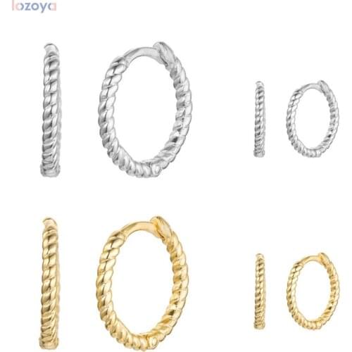 LOZOYA 925 Sterling Silver Screw Mini Hoops Big Circles Huggies Women Rock Punk Ring Earring For 2021 Wholesale Price Jewelry
