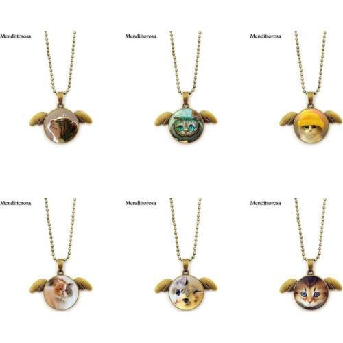Mendittorosa Jewelry Glass Bronze Angel Wings Pendants Necklace Bijouterie Multi Cat