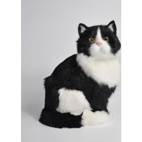 Lovely Simulation Cats Animal Doll Plush Toy Simulation Black & White Cat Home Decorations Birthday Gift for Kids Fake Cat