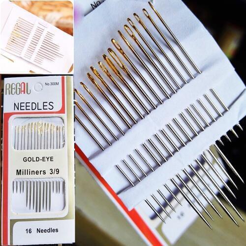 NEW 16pcs/bag Tail Gold Plated Hand Sewing Needles Large Eye Thick Sewing up Needle Embroidery Mending Quilt Hand Sewing Combina