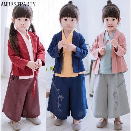 New Summer Children Linen Kung Fu Suit Kids Hanfu Shirt Clothing Traditional Chinese Style Performance clothes Cosplay costume