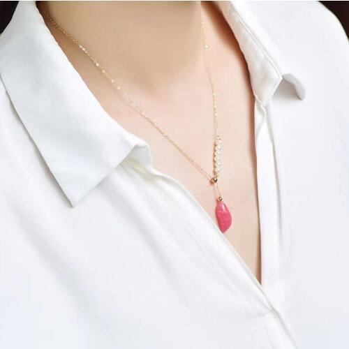 Wholesale Red Rhodochrosite Natural Stone Pendants Water Drop Pendant Clavicular chain Necklace Beauty for Women Stone Jewelry