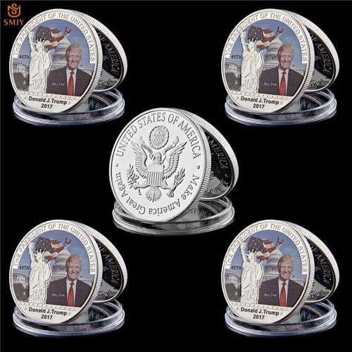 5Pcs/Lot US President Donald Trump And The Liberty White House Commemorative Coin Set Up Great America