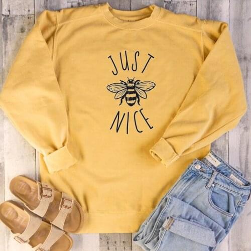 Just nice bee kind graphic funny quote slogan religion spring autumn style pure cotton sweatshirt pullovers Christian Bible tops