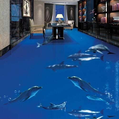 PVC Waterproof Self-adhesive 3D Floor Painting Mural Dolphin Living Room Bathroom Floor Decor Sticker Wall Papers Home Decor 3D
