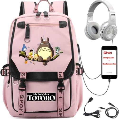 Anime My Neighbor Totoro backpack Women men Travel Pink Backpack student School book Bag USB Charging teenagers Laptop packsack