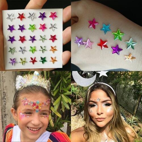 3D Star Stickers Self-Adhesive Bling Colorful Sheet Gem Makeup Tattoo Eye Face Body Sticker Eyebrow Diamond For Wedding Brithday