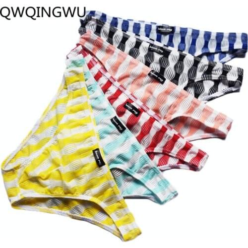 6PCS/Lot Sexy Men Underwear Striped Mesh Briefs Sheath Underwear Mens Pouch Penis Transparent Bikini Mens Mesh Summer Briefs