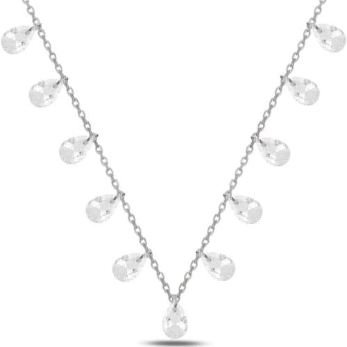 Silverlina Silver Dangle Drop Zircon Stone Necklace