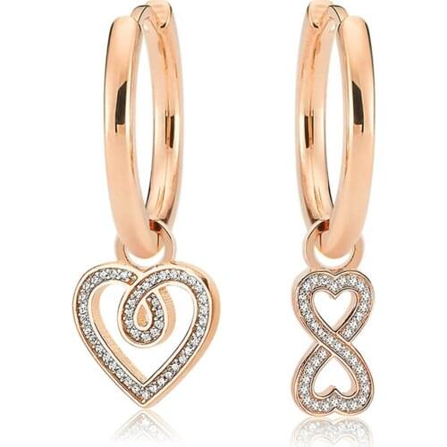 Valori Jewels Infinity And Heart, Zirconia White Gemstone, Rose Gold Plated, Sterling Silver Medium Plain Hoop Charm Earrings