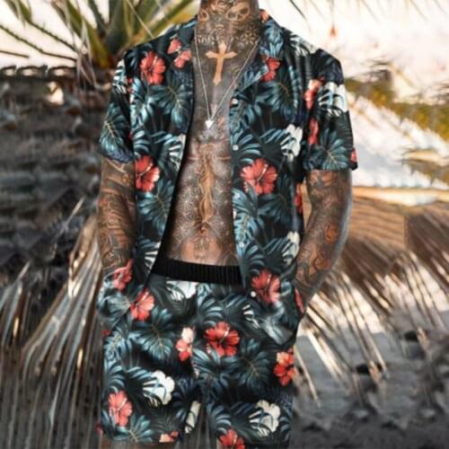 Mens Hawaiian Shirt Shorts Printing Sets 2021 Summer Short Sleeve Button Shirt Beach Shorts Streetwear Cool Mens Suit 2 Piece
