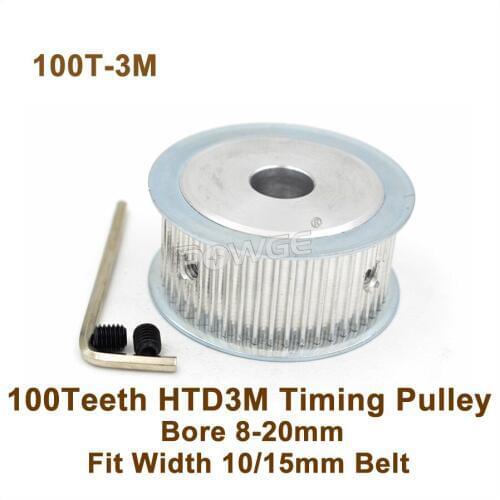 POWGE 100 Teeth 3M Synchronous Pulley Bore 8-20mm Fit Width 10/15mm 3M Belt 100T 100Teeth HTD 3M Timing Belt Pulley 100-3M AF