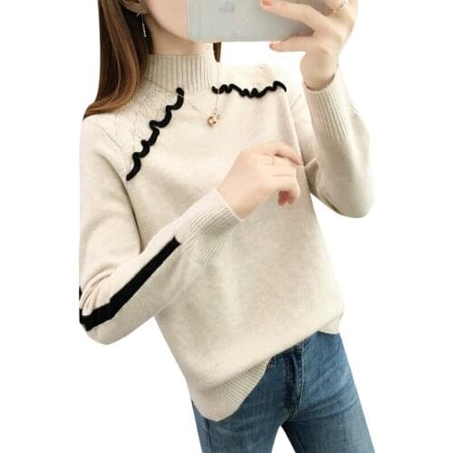 Half-high Collar Sweater Autumn Winter Thickened Female Long-sleeved Stretch Sweater Korean Striped Stitching Bottoming Sweater