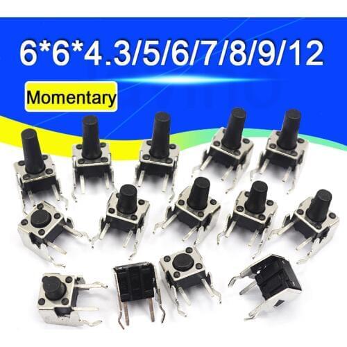 20PCS PCB Momentary Tactile Tact Push Button Switch Right Angle With stent 6*6*4.3/5/6/7/8/9/12mm 6x6x4.3/5/6/7/8/9/12 MM