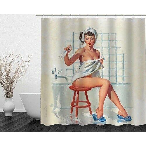 Vintage Classic Lady with Towel Shower Curtain Bathroom Decor