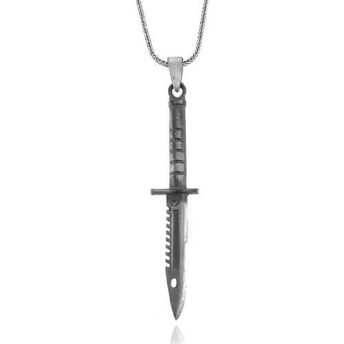 Vintage 925 K Silver Rambo Knife Male Necklace