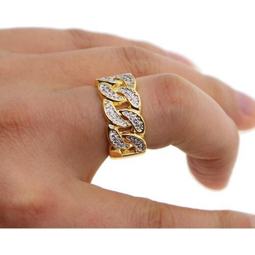 Top quality cuban link chain cz big man ring in gold color plated hip hop ice out bling bling cz punk men rings factory