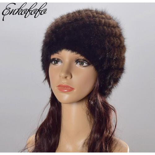 Real Mink Fur Hat 2018 Festival Russia Adult Solid Winter Hats for Women Cap Knit Beanies Bonnet Gorras Mujer Black Brown