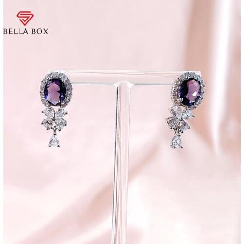 BELLA BOX Luxury Earrings For Women 925 Sterling Silver Amethyst Zircon Simple Purple Flower Anniversary Fine Jewelry 2021 Trend