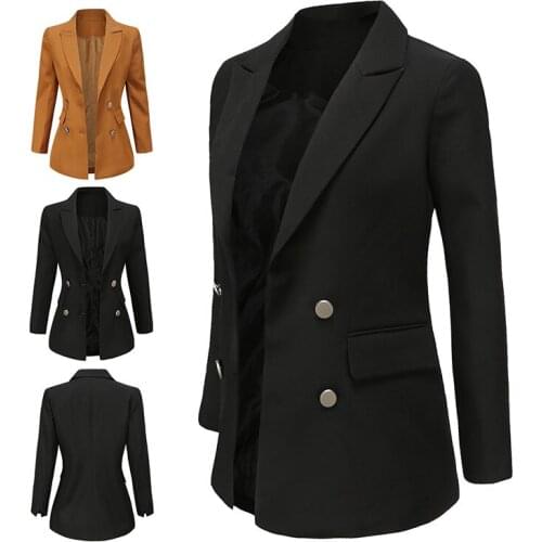 Women 2021 Fashion Double-Breasted White Blazer Coat Vintage Long Sleeve Pockets Female Outerwear Chic Veste Femme