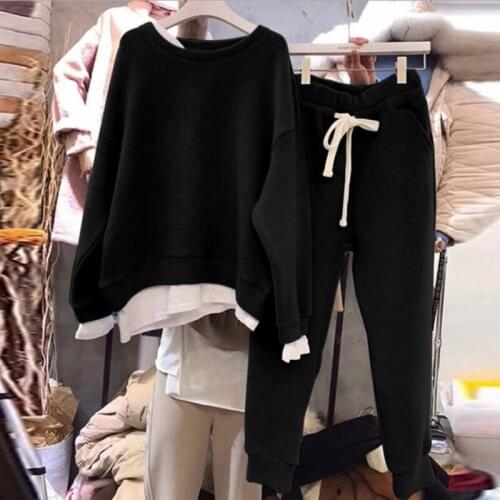 Women Two Paper Split Joint Loose Pullover Pants Two Piece Set Woman Suit Casual Tracksuit Hoodies And Sweatpants Streetwea New