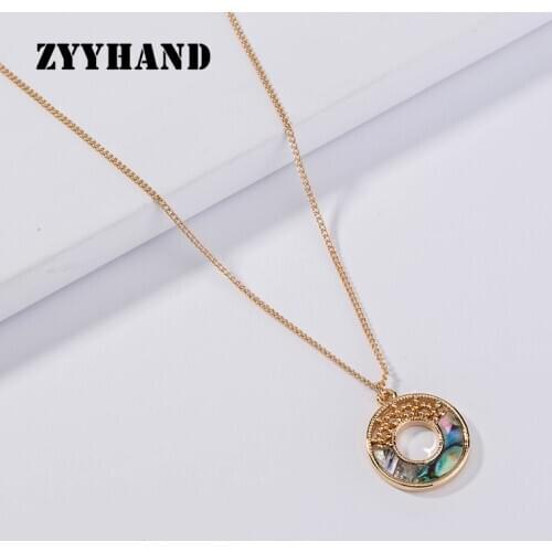 Natural Abalone Shelll Women Pendant Necklace Round Diffuser Style Golden Color Cross Chain Girl Engagement Jewelry
