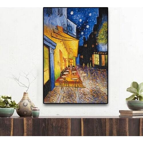 Famous Van Gogh Cafe Terrace Vintage Oil Painting Reproductions on Canvas Posters and Prints Wall Art Picture for Living Room