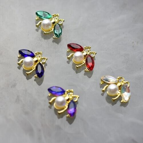 10pcs Colorful Metal Alloy Bee 3D Nail Art Decorations Charm Gold Jewelry Gem Japanese Style Manicure Accessory Alloy Studs