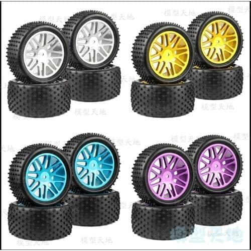 4PCS 1 10 Off-Road Short Truck Tires Rubber Tyre Metal Aluminum Alloy Wheel Rim Hex 12MM For Nanda HPI HSP 94106 94107 66020-40