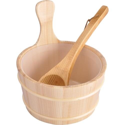 4L Wooden Sauna Bucket and Ladle Sauna Water Bucket Home Sauna SPA Tool