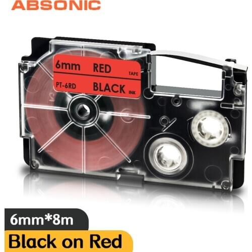 Absonic Black on Red XR-6RD Compatible for Casio XR6RD Label Tape 6mm Printer Ribbon XR6RD XR 6RD for KL-60 KL120 EZ Label Maker