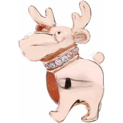 Ajax Real 925 Sterling Silver Christmas Deer Beads Charms Animal For Bracelets For Women Bijoux Luxe