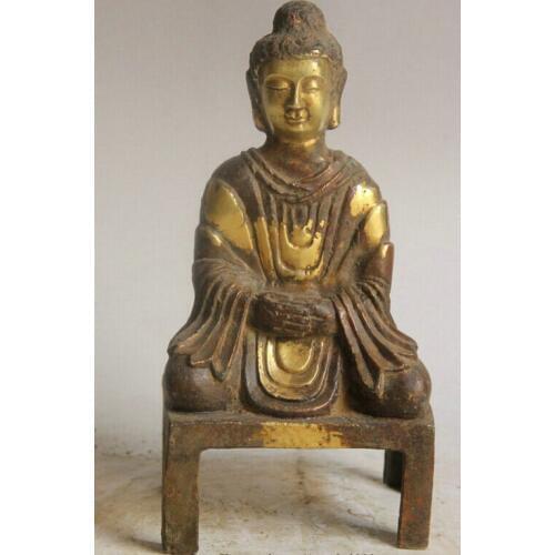 Fast shipping USPS to USA S2267 7" Old Chinese Buddhism Bronze Gild Seat Kwan-yin Guan Yin Boddhisattva Statue