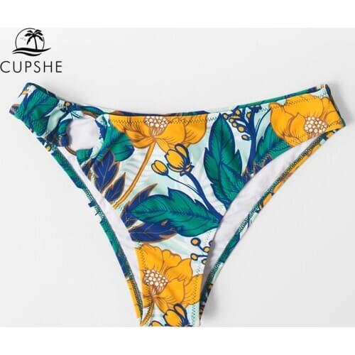 CUPSHE Green Floral Low-Waisted Bottom with O-ring Women Sexy Single Panties Briefs 2021 New Separate Bathing Bottom Swimwear