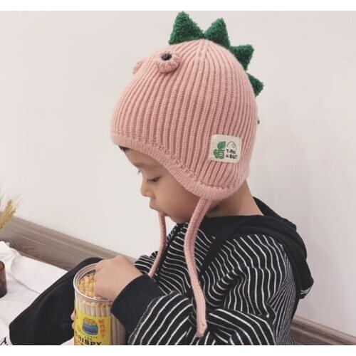 Kids Dinosaur Style Hat Children Knit Crochet Hat Baby Quality Warm Hat With Earmuffs Earflap Woolen Cap For Baby