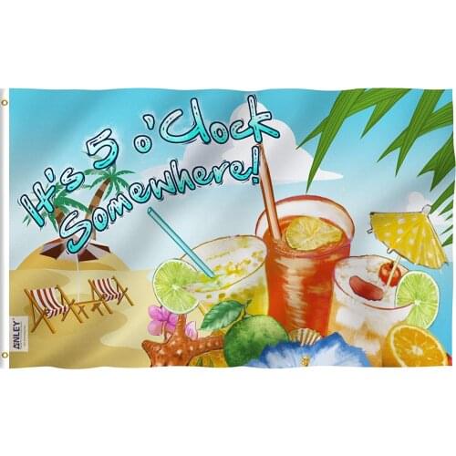 Fly Breeze Its 5 o'Clock Somewhere Flag - Vivid Color and Fade Proof Sandy Beach Flags Polyester with Brass Grommets 3 X 5 Ft