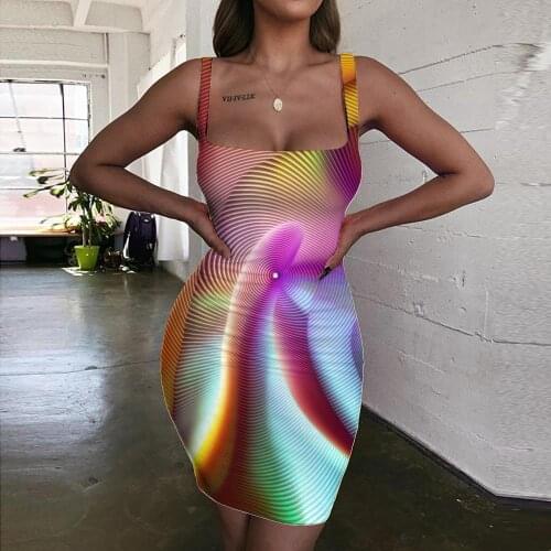 Giyu Brand Psychedelic Dresses Women Geometry Halter Sleeveless Colorful 3d Print Abstract Vestido Sexy Womens Clothing Club