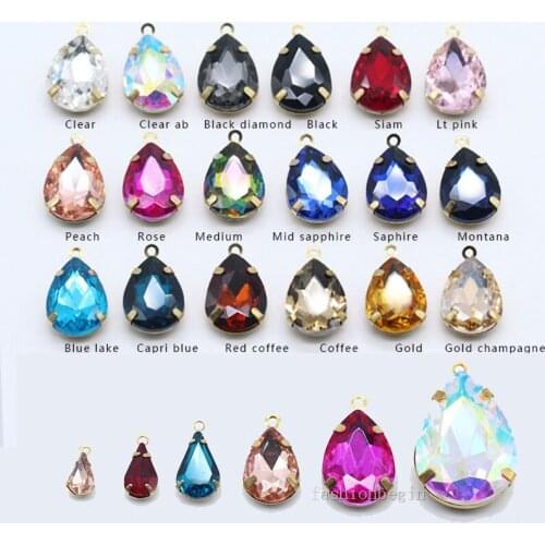 Crystal Teardrop single framed pendant rhinessttones single pendant glass stones sewing Water droplets shape for Jewelry making
